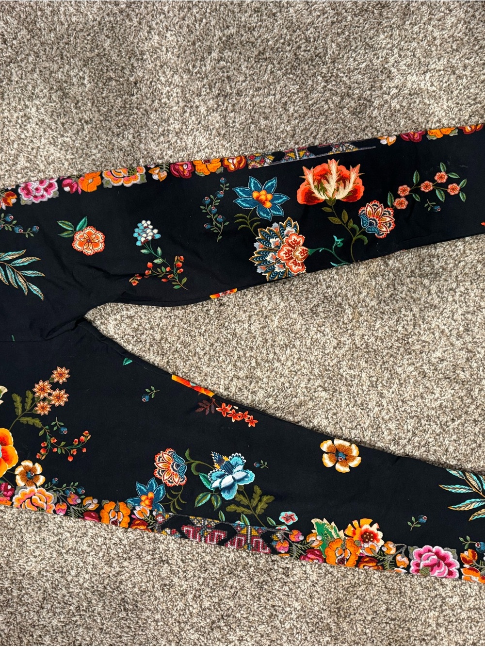 Black Floral Print Leggings with Vibrant Multicolor Blooms